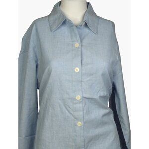 Vintage BASIC SHELL button up Chambray Blue shirt Womens Small NEW 100% Cotton